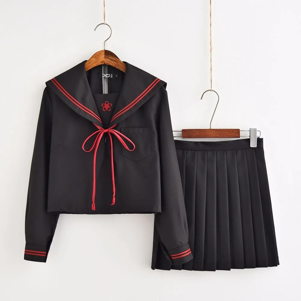 New Outono Uniformes Escolares Japoneses Para Meninas Bonito Longo-comprimento Marinheiro Tops Saia Plissada Conjuntos Completos Cosplay JK Traje Series