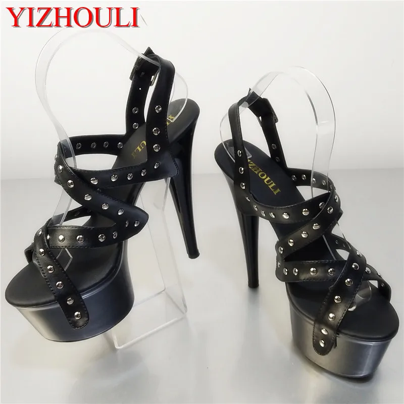 17 cm fashion women's sandals, 7-inch platform sexy dance shoes, rivet decorations, high heels