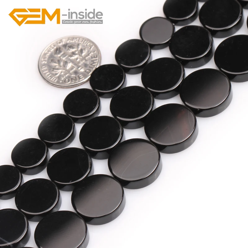 Coin Shape Black Agates Natural Stone Beads DIY Loose Beads For Jewelry Making Bead Strand 15 Inches Wholesale ! Free Shipping