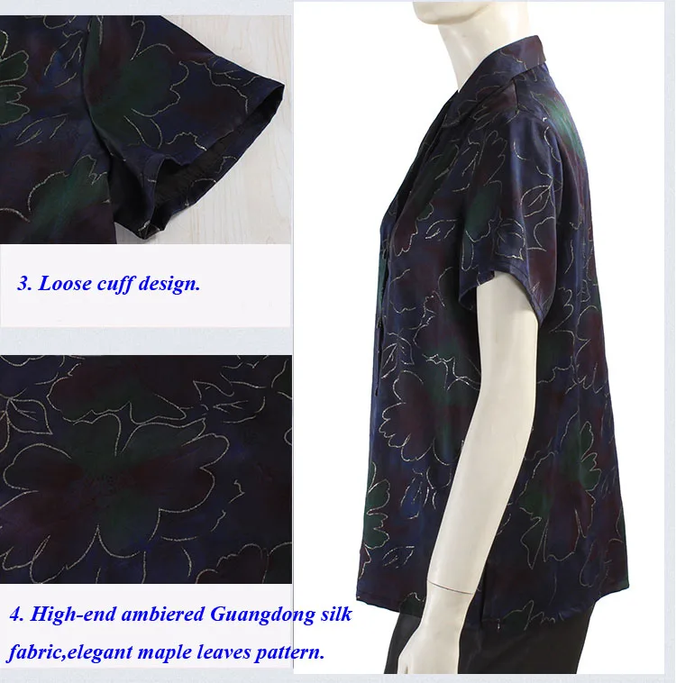 New arrival pure gambiered Guangdong silk lady print shirt,100% silk turn-down collar short-sleeve shirt women,silk blouse