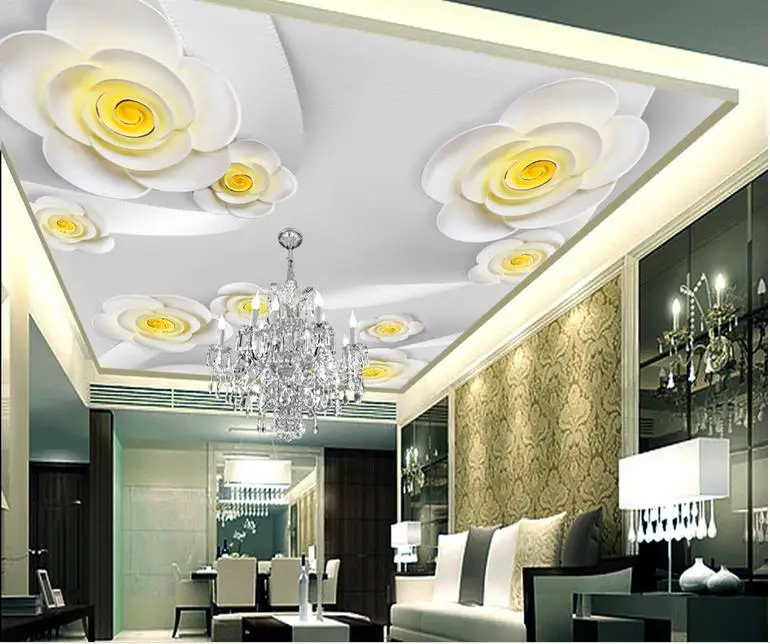 

3d ceiling murals custom wallpaper on the ceiling Embossed flowers bedroom wallpaper for living room 3d ceiling wallpaper