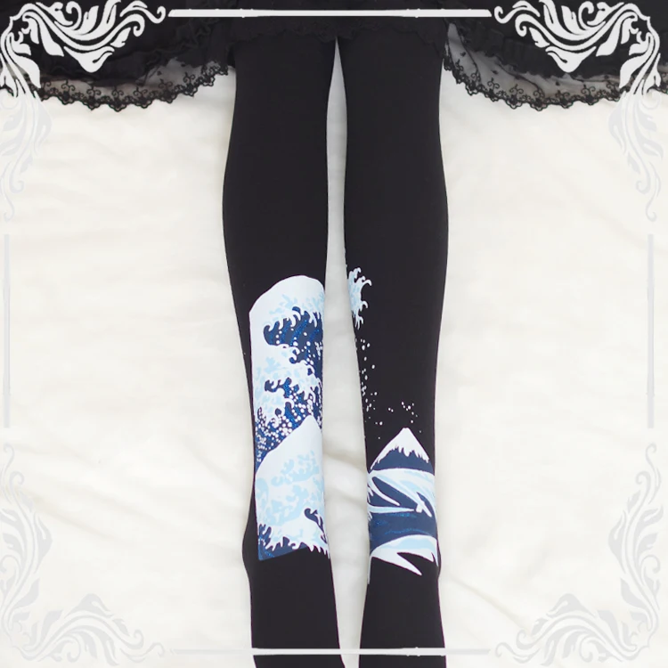 Japanese Mori girl ukiyo-e print Lolita tights Harajuku style college Lolita dress pantyhose