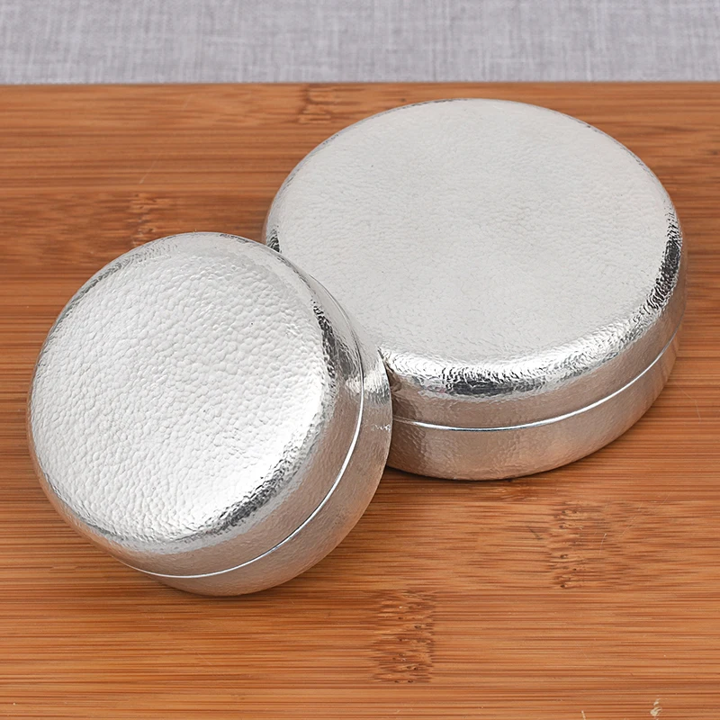 Small Round Box Portable Pure Silver Tea Box Semi-manual Foot Silver 999 Tea Tank Travel Storage Tank