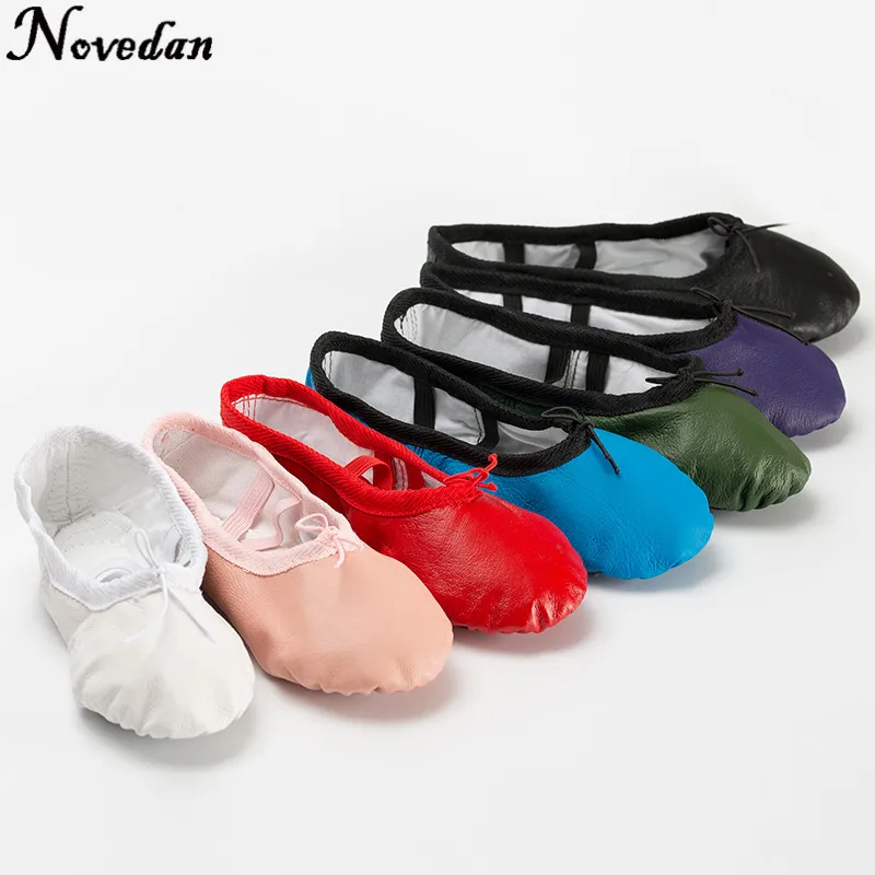 Quantity Women Girls Leather Soft Split Outsole Ballet Dance Shoes Toe Shoes Children Fitness Shoes Pink Black Slippers All Size