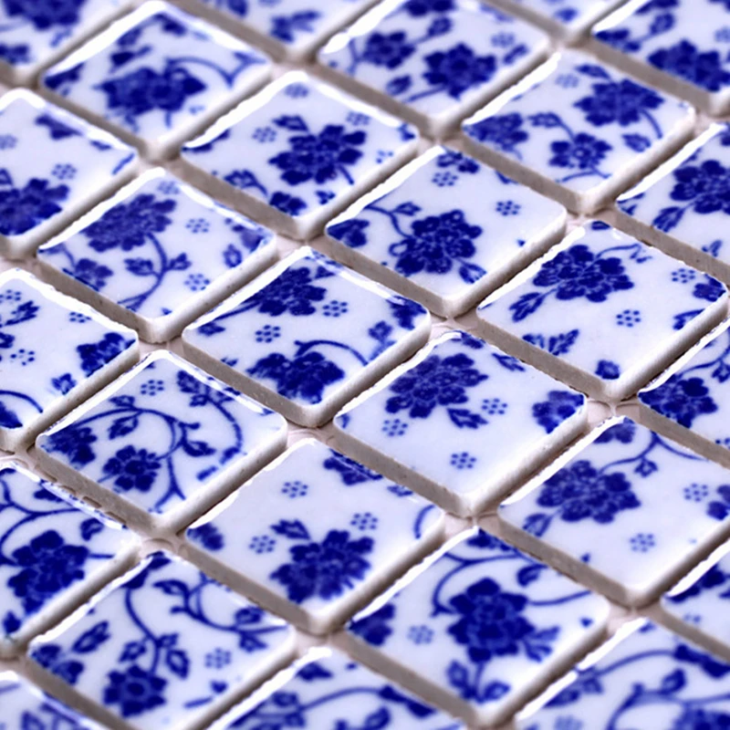 Imagem -03 - Azulejo de Mosaico em Cerâmica Azul e Branco 25 mm Decoração em Mosaico Suporte para Chão de Parede de Banheiro Piscina Pia de Cozinha Malha