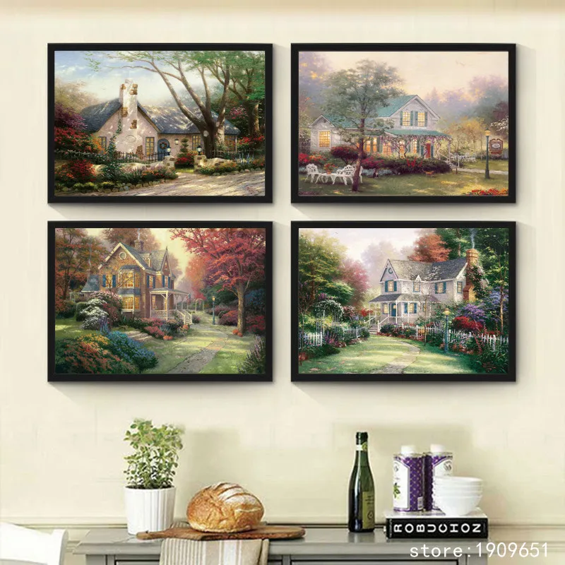 No frame Thomas house castle scenery oil painting canvas printings oil painting printed on cotton wall art decoration picture