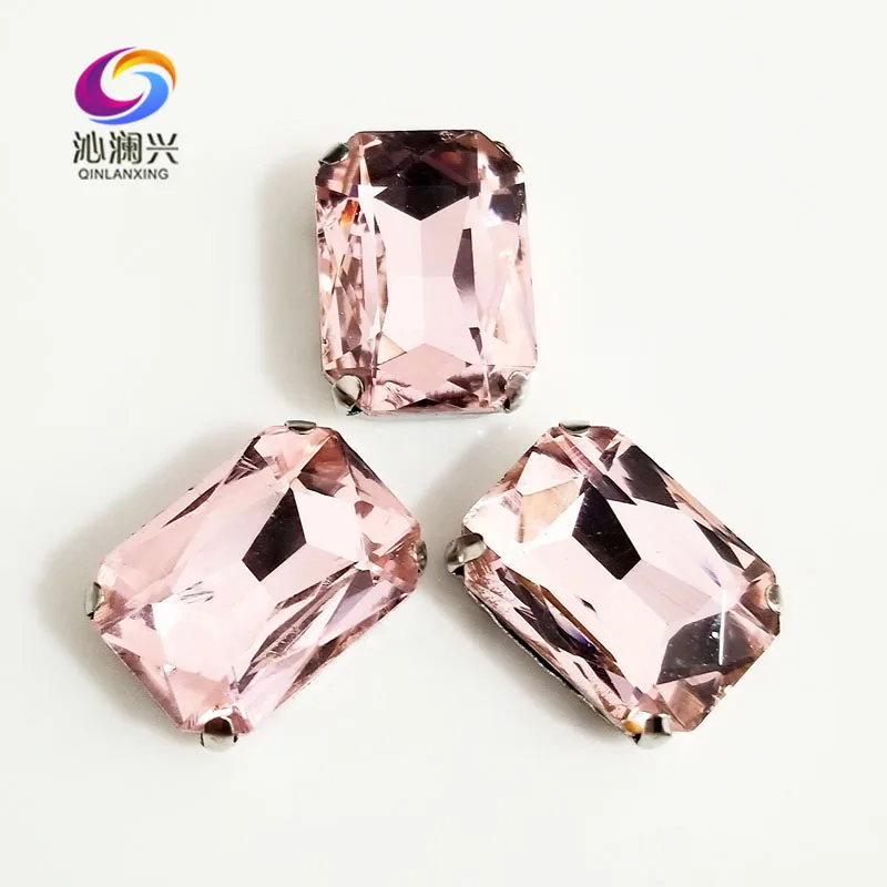 

Crystal Glass Sew on Rhinestones for needlework, Pink Rectangle octagonal Shape, High Quality, DIY Clothing Accessories, SWC09