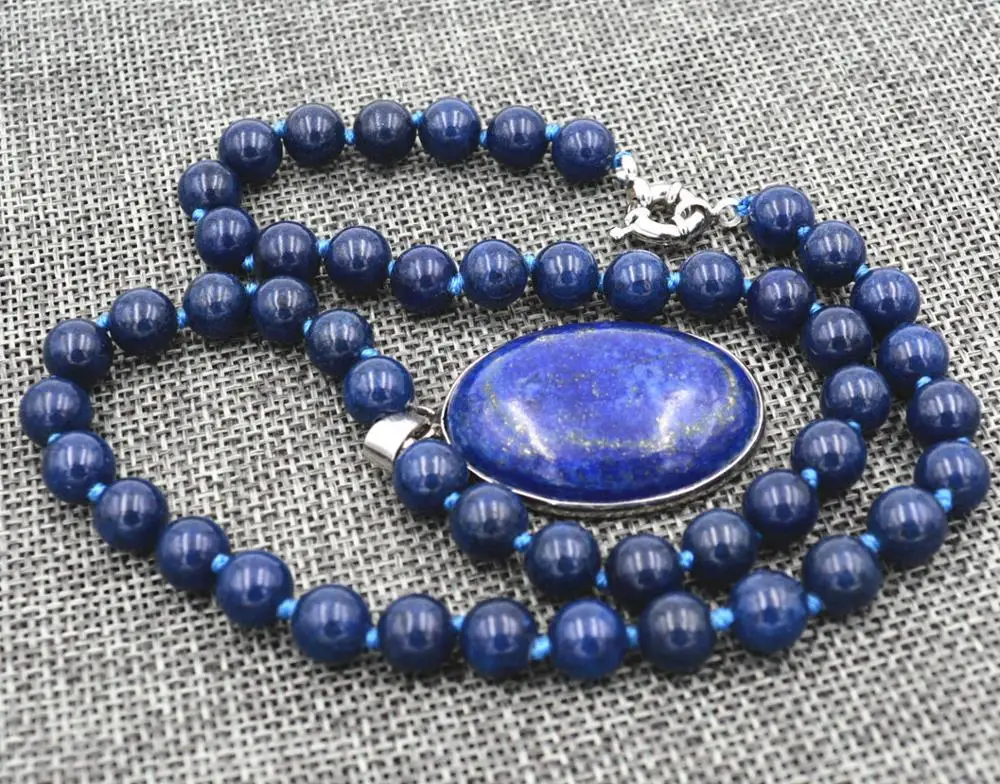 

Natural 8mm Egyptian Lapis Lazuli pendant Necklace 18''18X25MM