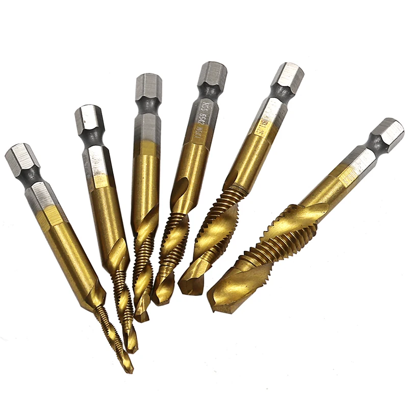 Spiral Pointed ก๊อก HSS M2แตะด้ายรูป1/4นิ้ว Hex Tap Drill Bits เมตริกเกลียวเกลียว Screw Tap ชุด M3-M10