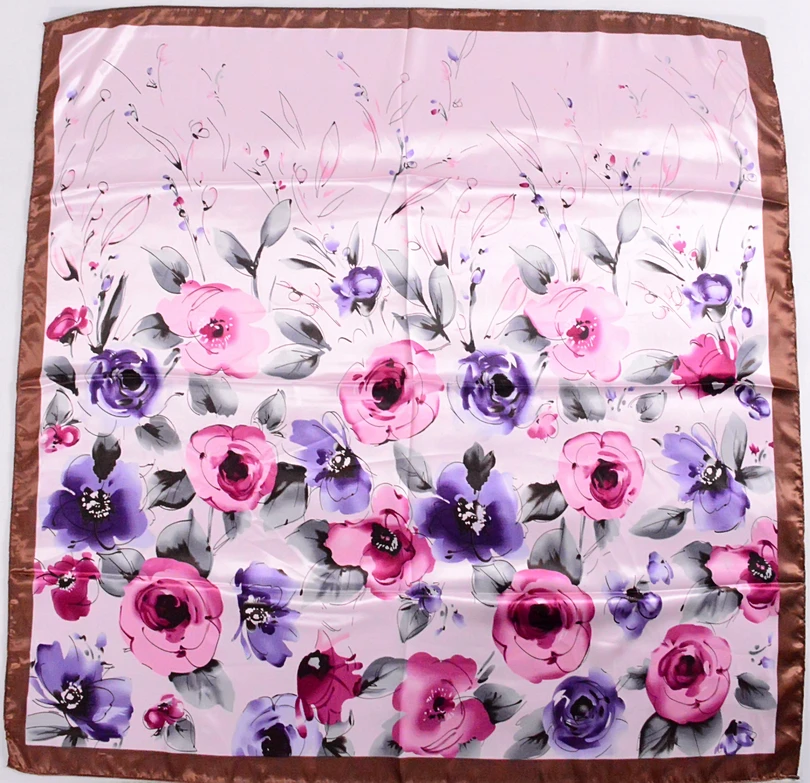 [BYSIFA] Ladies Sweet Pink Purple Square Scarves Autumn Winter Satin Scarves Muslim Headscarves 90*90cm Crepe Satin Silk Scarf