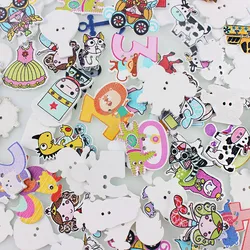 50PCS Random Wooden Button Multi Style 2-Hole Pattern Scrapbook Craft button Children's Clothing Accessories Sewing Decorati