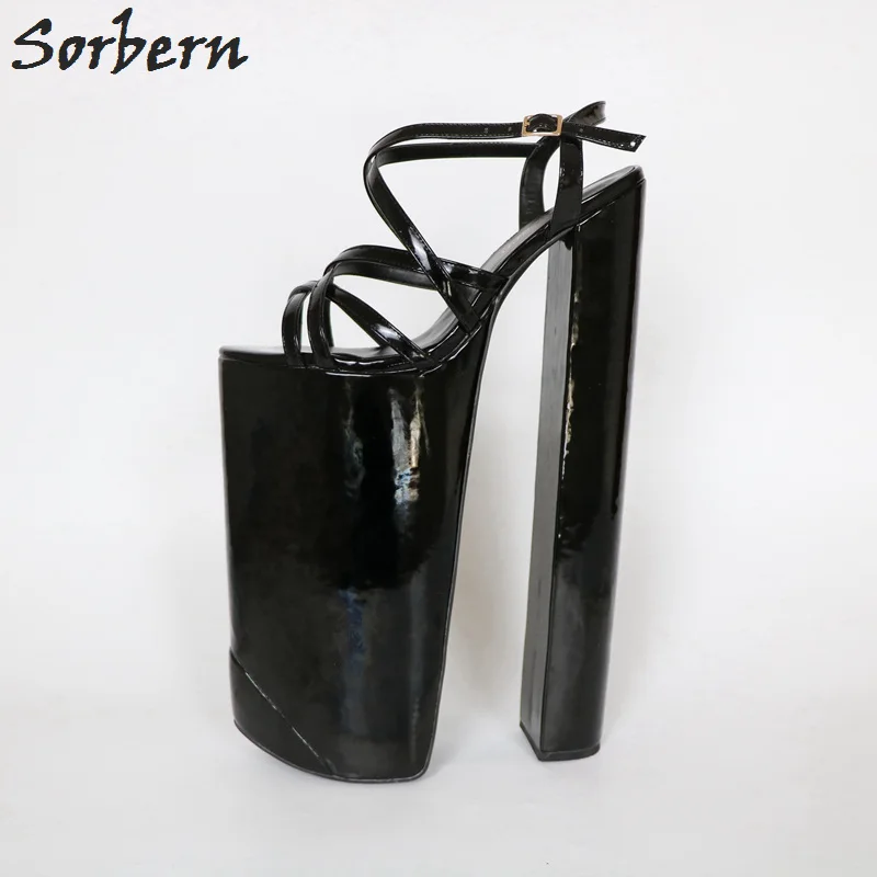 Sorbern Black Extreme High Heel Sandals Slingbacks Chunky Heels Women Size 11 Shoes Ultra High Heels Platform Shoes Custom Color