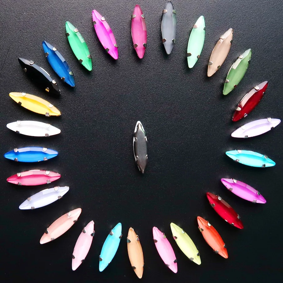 Pferdeaugenförmige Silber-Krallenfassungen, 50 Stück/Packung, 4*15mm, Jelly Candy Glas-Kristall, zum Aufnähen, Strassperlen, Kristalle, für Kleidung, DIY – Detail 16