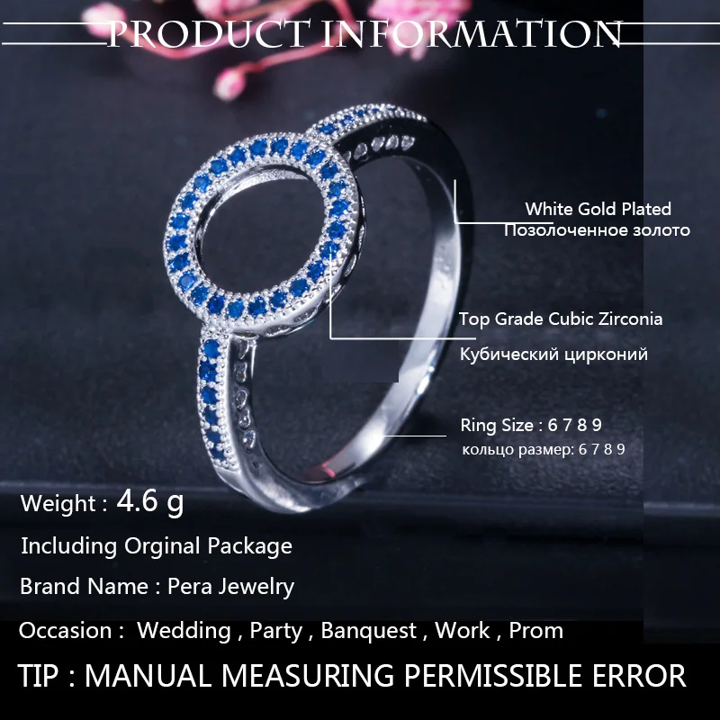 Pera Elegant Women Silver Color Jewelry Big Hollow Out Round Cut Cubic Zirconia Finger Rings for Ladies Engagement Party R095