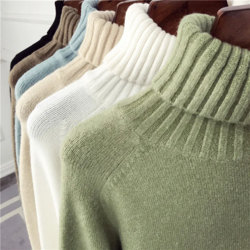 

and Winter New Korean Edition Loose High-collar Sweater Woman Long Sleeve Sleeve Warm and Thicker Base Knitted Sweater