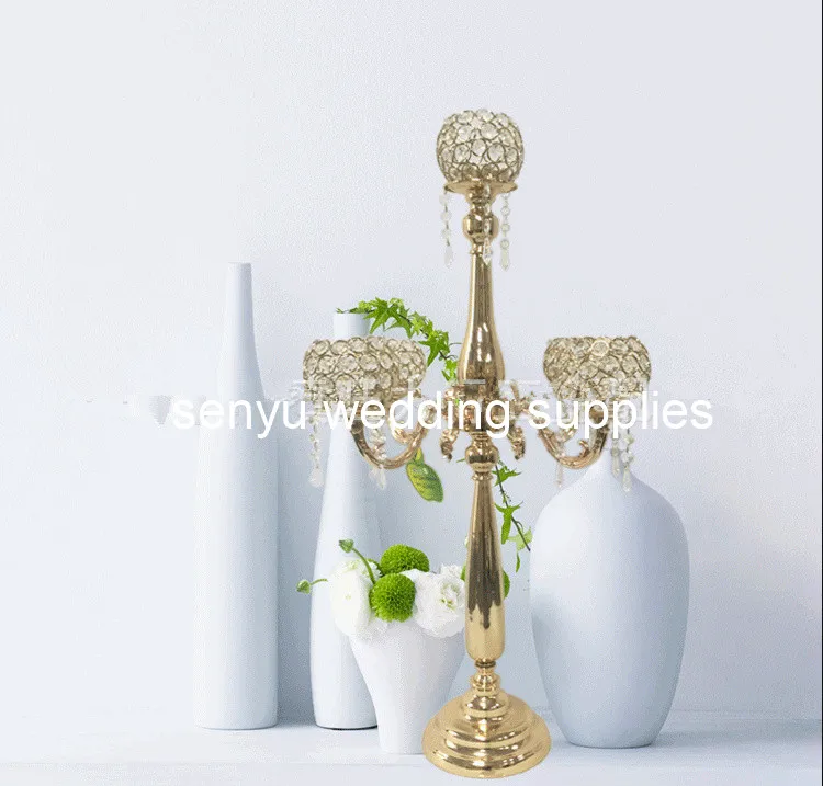 European design white wedding table 5 arms  light crystal candle candelabras wholesale senyu0353