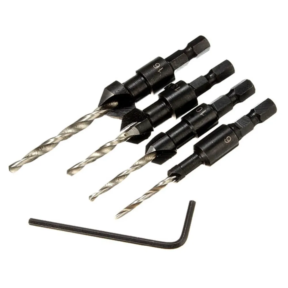 4pcs HSS Carpentry Countersink Drill Bit Set Quick Change Hex Shank Screw #6 #10 #13 #16 Durable