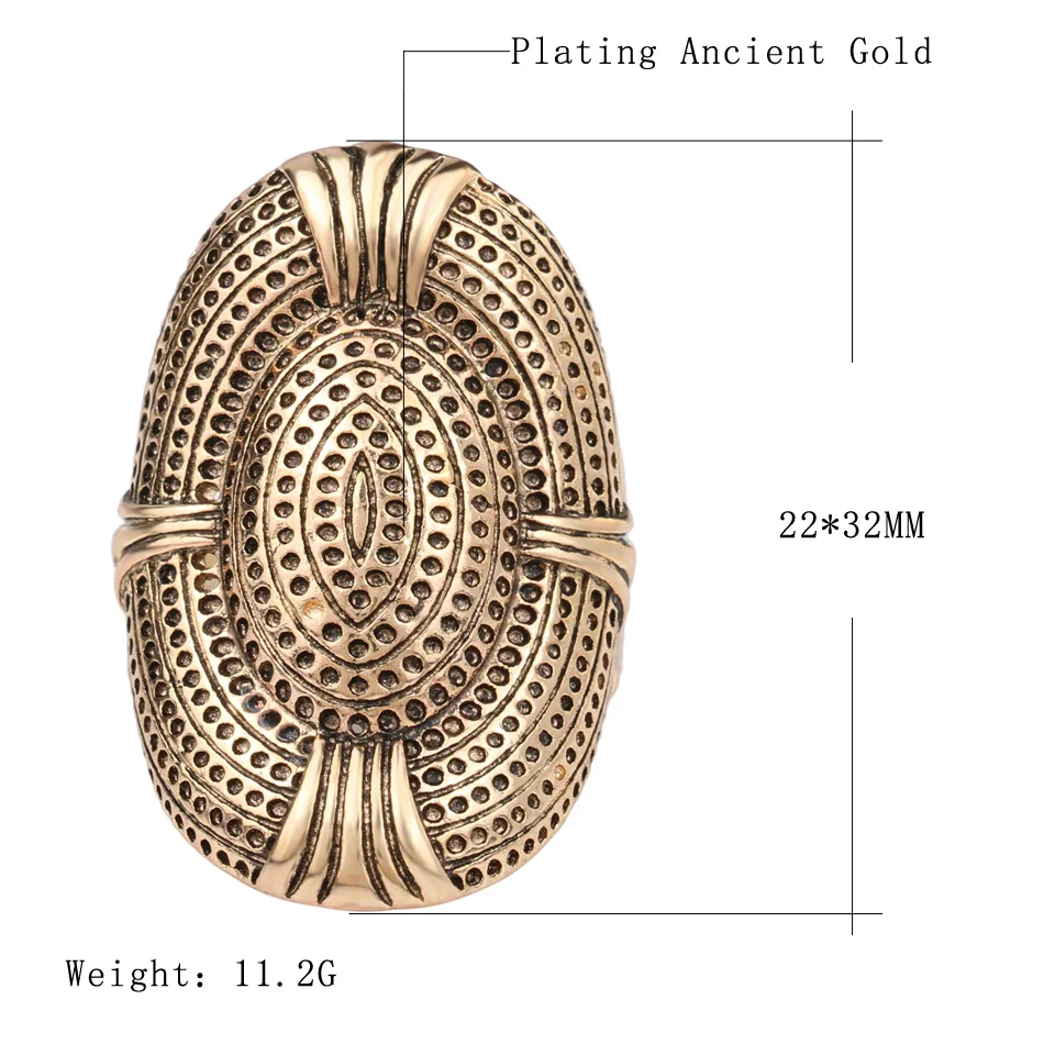 Charms Oval Vintage Punk Rock Rings For Women Ancient Gold Color Midi Decorative Pattern Lucky Gift Women Jewelry