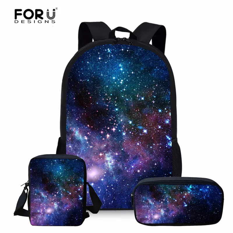 FORUDESIGNS Galaxy Space Star Backpack 3d Print Children School Bag Set Student School Satchel Teenager Schoolbag Women Mochila