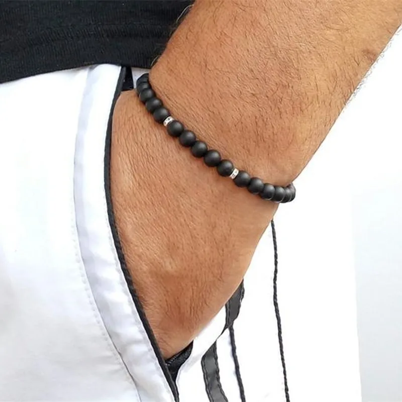 2020 New Arrive Fashion Men Bracelet Simple Round Stone Beaded Charm Bracelets & Bangles For Men Jewelry Gift Pulsera Hombre