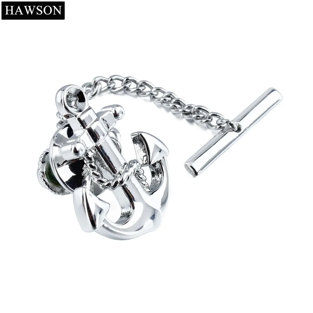 Silver Color Anchor Design Tie Tack Shirt Jewelry Tie Pin Chain Mens Gift