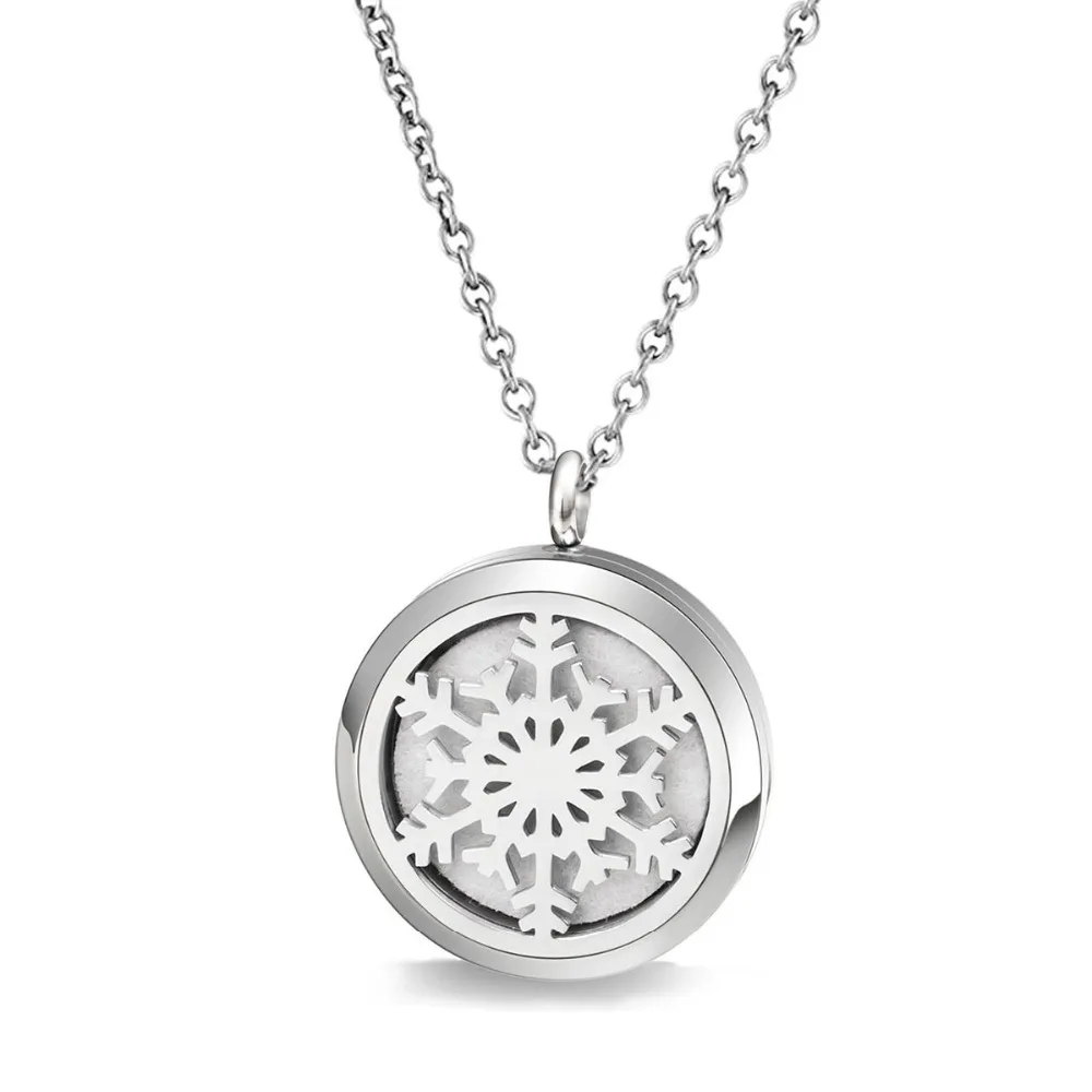 

2019 New designs snowflake pendant 316L stainless steel diffuser necklace pendant with 8 color pads