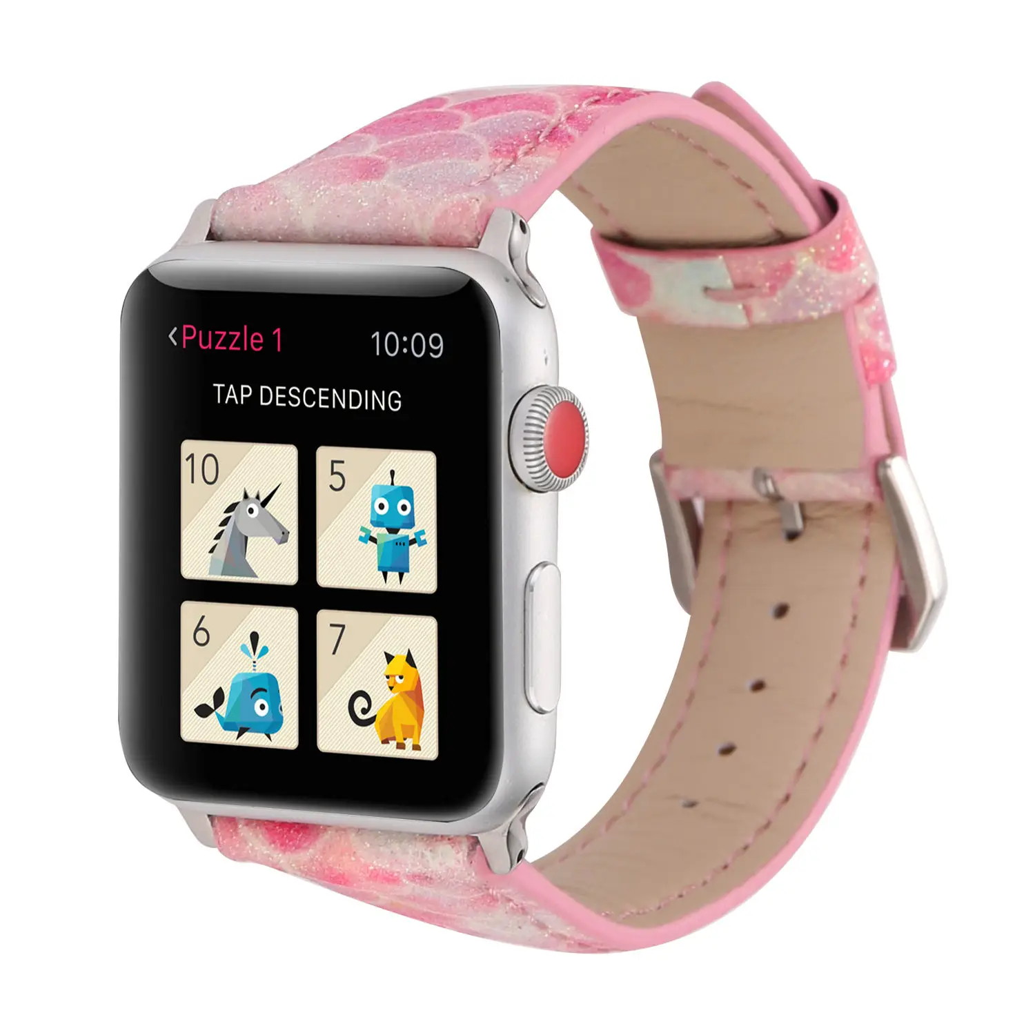 Colorful Fish Skin Prints Genuine Leather Strap for Apple Watch Band 876543 SE Bracelet for iWatch 38mm 42mm 40 44 41 45mm Belt