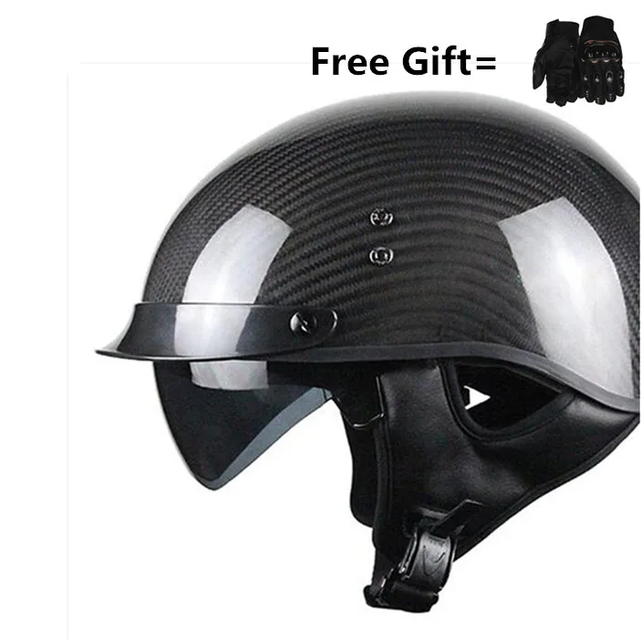 Carbon Fiber Motorcycle Motorbike Rider Retro For Helmet Visor With Collar Vespa Open Face Half Motor With Dual Lens DOT