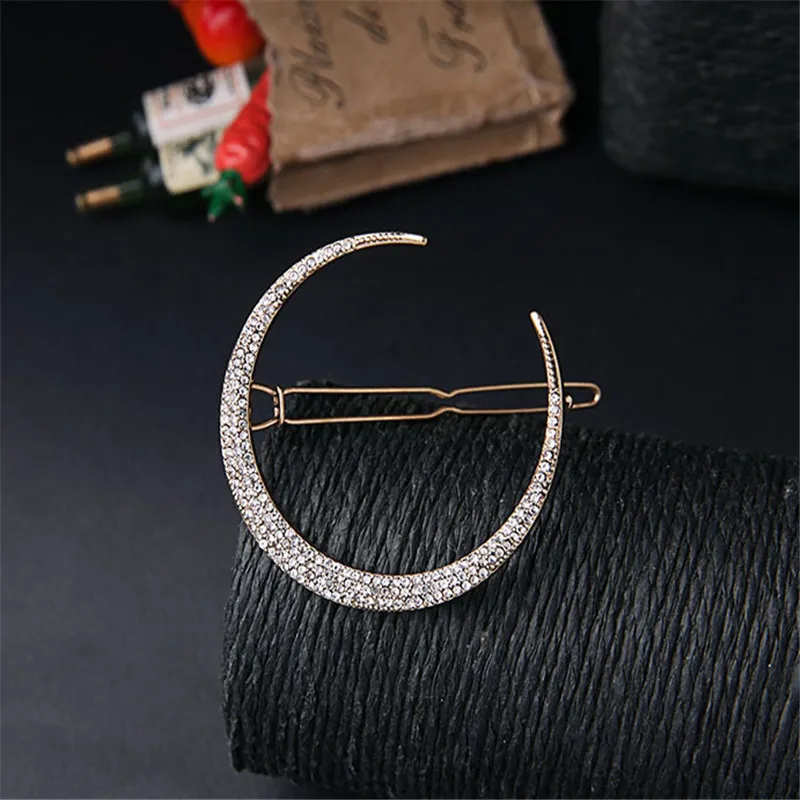 1 Pcs Fashion Girl White Crystal Rhinestones Hairpin Star Moon Round Shape Women Hair Clips Barrettes Hair Styling Accessories