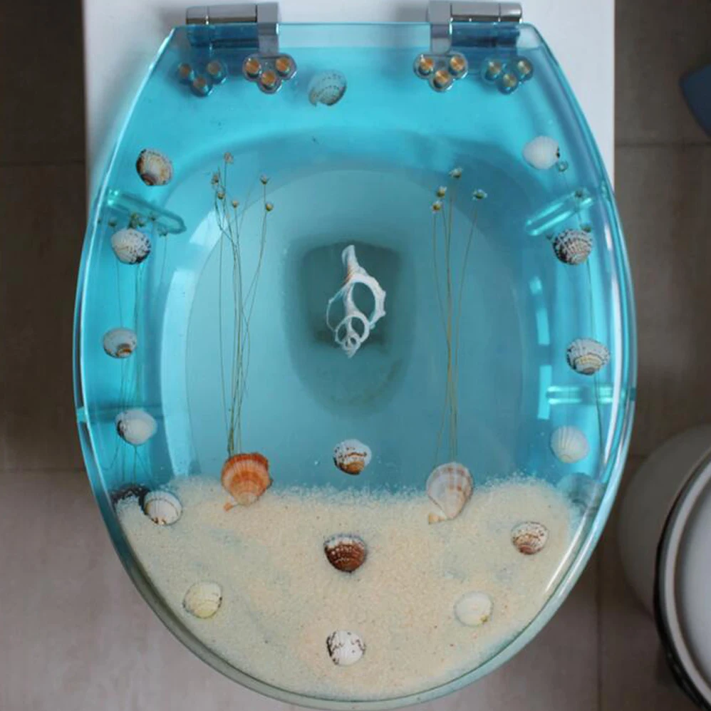 48*38CM High-grade beautiful Light blue really dry flower shells Resin toilet seat cover