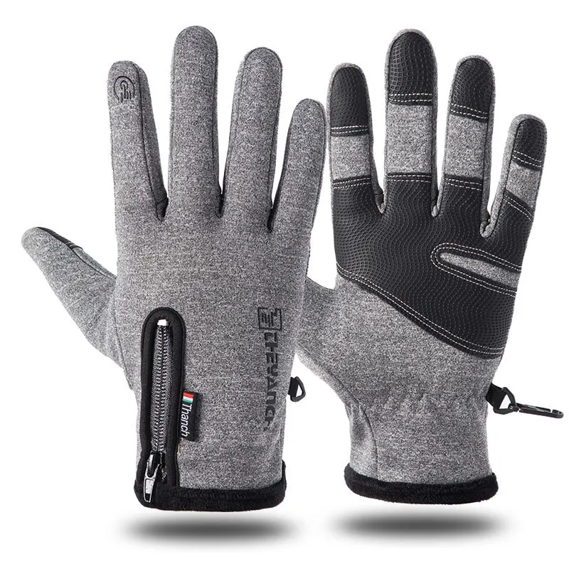 Guantes de ciclismo antideslizantes para hombre y mujer, manoplas de felpa gruesa y cálida para pantalla táctil, cremallera para motocicleta y