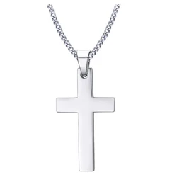 60cm Length Mens Cross Pendant Necklace Stainless Steel Link Chain Necklace Statement Jewelry