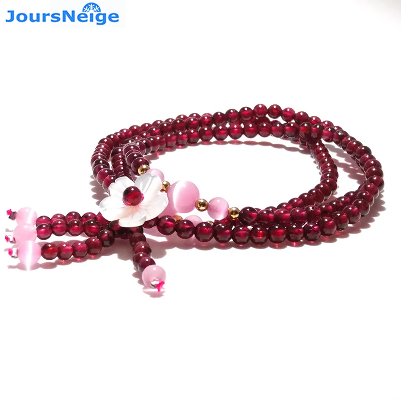 Wholesale Wine Red Garnet Natural Stone Bracelets Beads With Flower Tassel Pendant Bracelet Beauty For Women Multilayer Jewelry