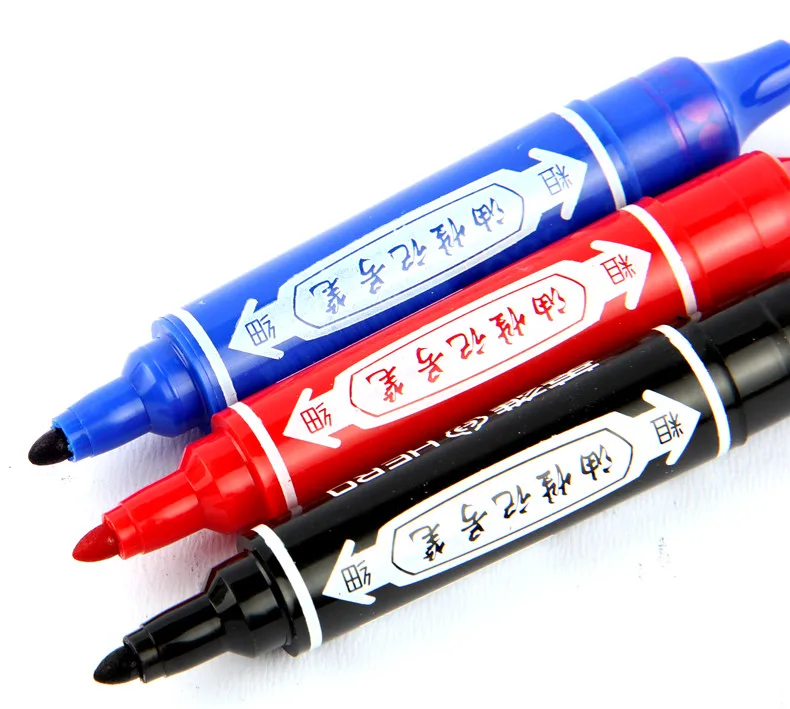 10 Pens/Box round tip & chisel tip Permanent  Marker For School & Office & Home & Business red&black&blue,