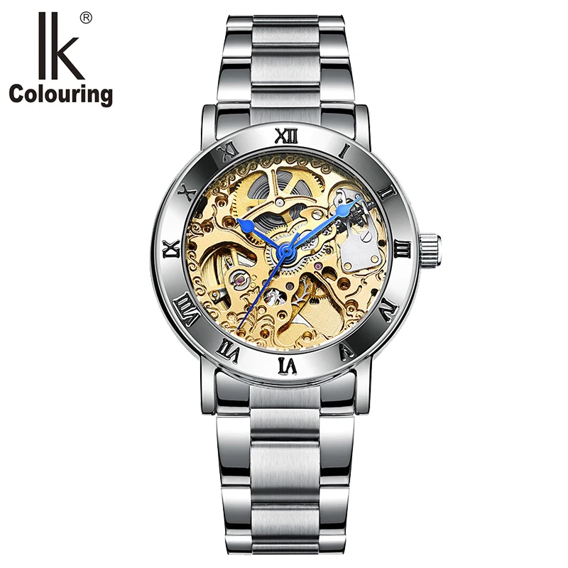 

IK Colouring 36mm Case Gold Armbanduhr Damen Automatic Women Wristwatch Stainless Steel Skeleton Mechanical Watch Montre Femme