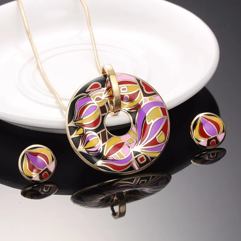 Newest Fashion Vintage Jewelry Sets Bohemian Necklace Earrings Set Enamel Necklace Earrings