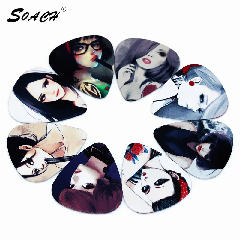 SOACH 10pcs/Lot 1.0mm thickness Sketch Anime girl Korea music guitar picks pick