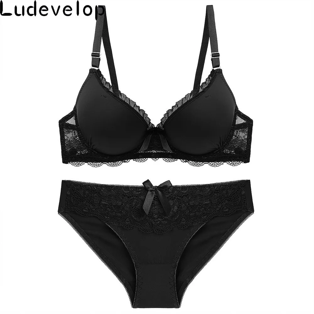 Sexy Lace Women Push Up Bra Sets Solid Wrinkle Bra Brief Sets French Romantic Intimate Underwear Set Bra and Panties Sets