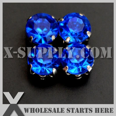 6mm Mounted #4 Sapphire Round Pointed Acrylic Rhinestone Chaton in Silver NICKEL Sew on Setting for Shoe,Garment