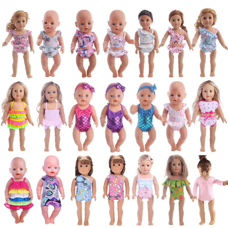 Doll Clothes Doll 15 Pcs Swimsuit Different Styles For 18 Inch American Doll & 43 Cm Born Doll Accessories  For Generation Girl`