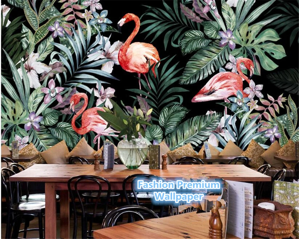 

beibehang Hand painted wall paper European idyllic flamingo tropical rainforest Southeast Asia mural background 3d wallpaper