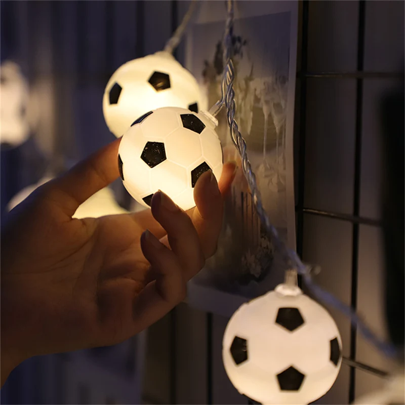 Bolas de futebol led corda guirlanda decoração quartos casa tema festa natal 3/5m decorativo luzes de fadas de futebol bateria usb