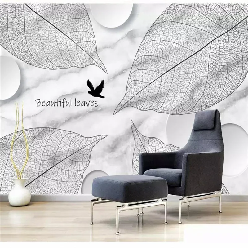 Custom Mural Wallpaper Abstract Black and White Plant Texture Background Wall