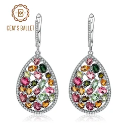 GEM'S BALLET 10.95Ct Colorful Natural Tourmaline Gemstone Drop Earrings 925 Sterling Silver Fashion Fine Jewelry For Women