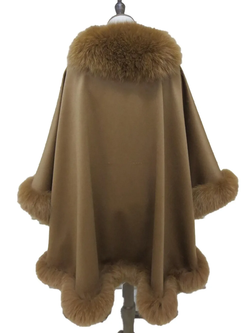 Women Real cashmere Fox fur Female Cloak Poncho Cape/Coat /Elegance Oversize Fit all  Camel