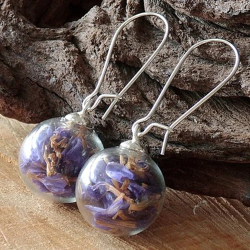 2pair 16MM Purple Forget Me Not Glass Globe Ball Earrings Glass Globe bubble Earring DIY Hand blown Glass Earring Jewelry