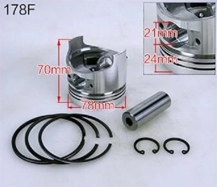 Free Shipping 178F Air Cooled diesel engine Piston  piston pin  piston ring  a snap ring suit for Chinese brand