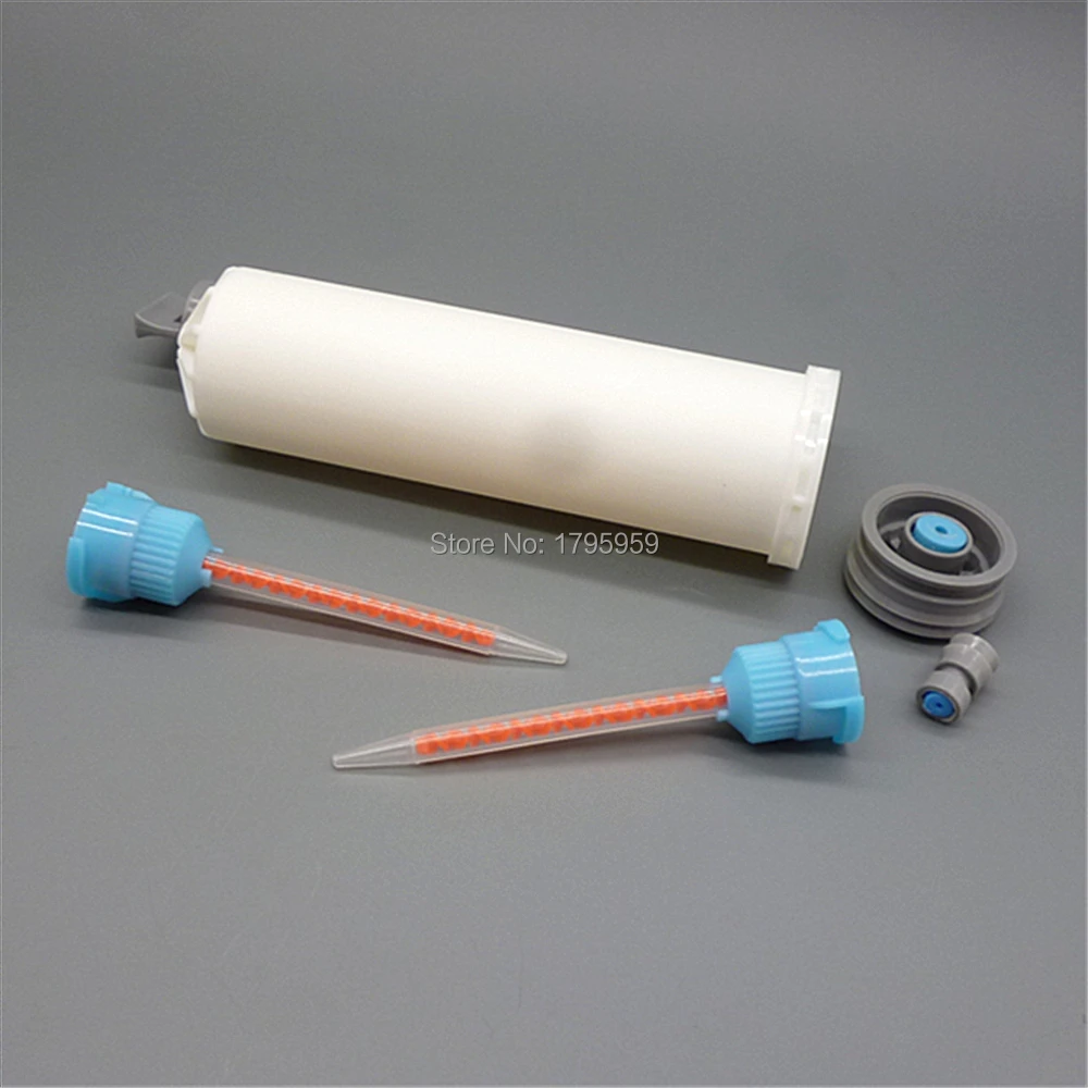 50ml 10:1 Dispenser di resina epossidica a doppia cartuccia vuoto AB tubo di colla con tappo di tenuta pistoni di tenuta 2 pezzi ugello di miscelazione miscelatore statico