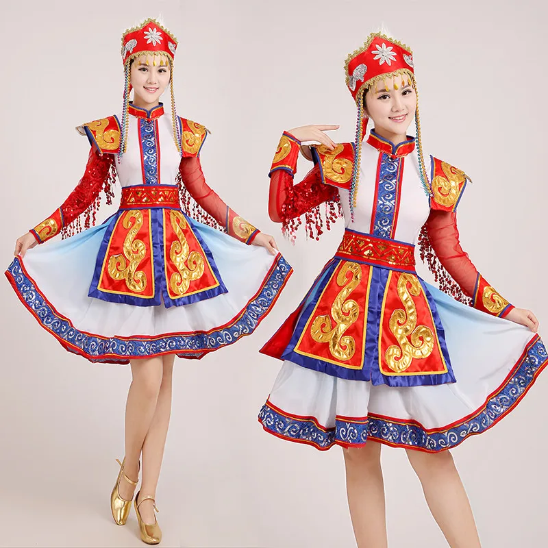 

Women's adult performance wear expansion dress robed mongolia chopsticks dance clothes China Minority Folk Clothing Apparel