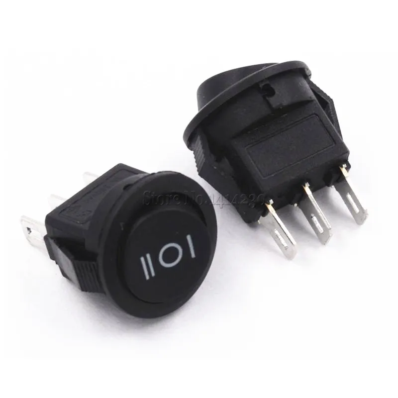 10Pcs 16mm Diameter Small Round Black 3 Pin 6A/125V 3A/250V SPDT ON-OFF-ON Rocker Switch Snap-in